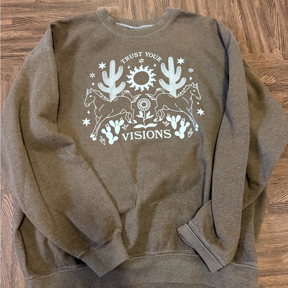 Nordstrom Brown Graphic Crew Neck Sweater